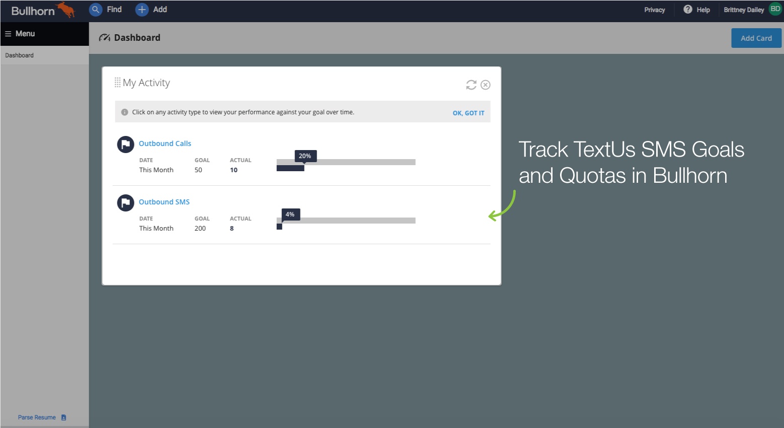Bullhorn-dashboard-TextUs-SMS-Goals-Quotas
